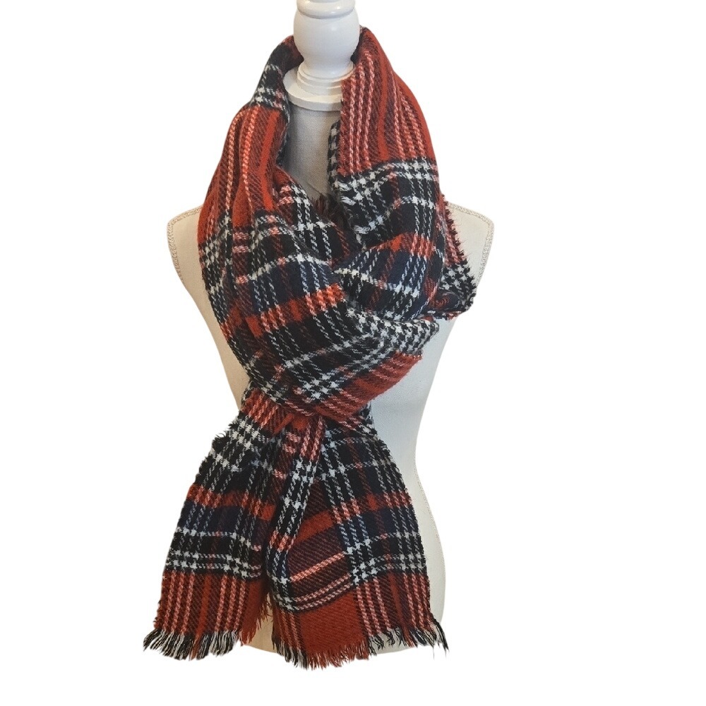 Tartan Houndstooth Plaid Red Black Reversible Blanket‎ Scarf Shawl Cozy Academia